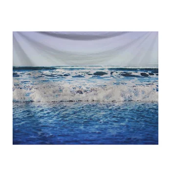 

1Pc Household Hanging Backdrop Cloth Casual Bedroom Tapestry Fashion Sea Wave Printed Beach Towel Soft Bath Towel (Blue)