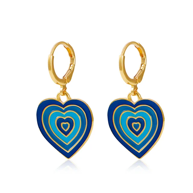 2021 Fashion Multi-layer Love Heart Dangle Earrings For Women New Y2K Simple Design Colourful Enamel Earring Trend Party Jewelry DZ-1029