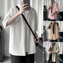 2020 Plus Size Shirts Fashion Loose Fit Short Sleeve Shirts Mens Cotton Dress Shirt Casual Dress Shirt for Men Street Clothing