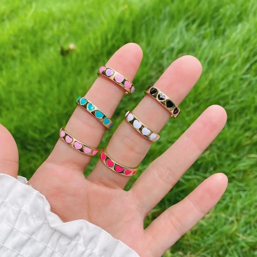 

10PCS, Colorful Enamel Rings For Women Girls Punk Heart Ring Female Bijoux Femme Ring Fashion Party Gift