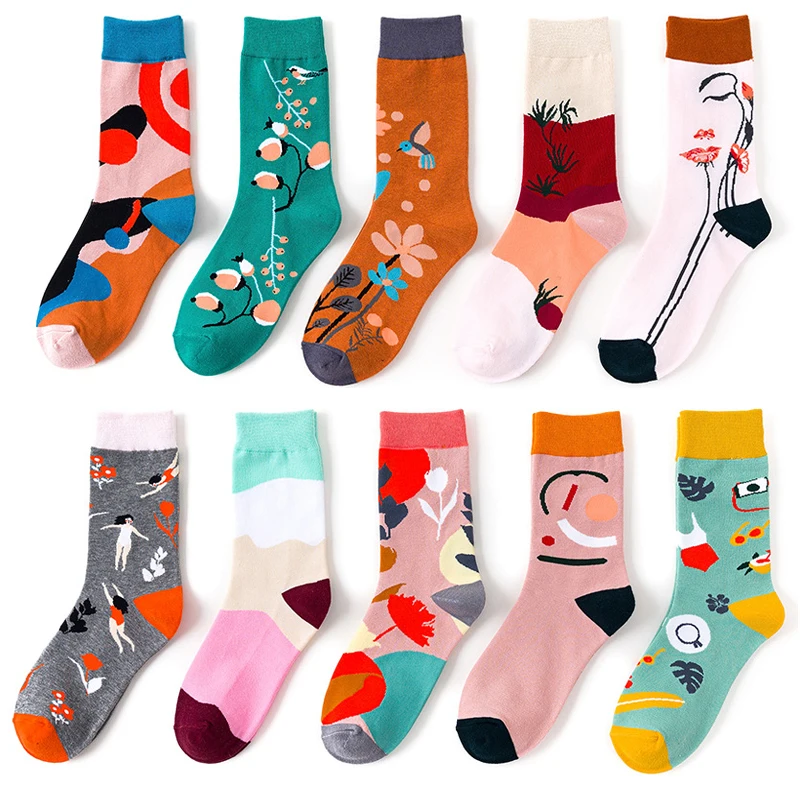 Носки женские хлопковые Смешные Милые милые счастливые для скейтборда граффити