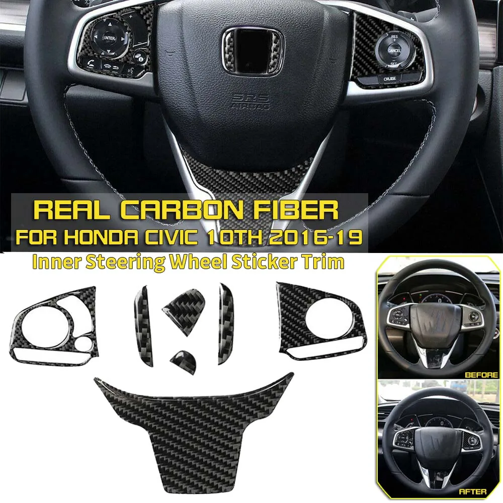

4x Carbon Fiber Inner Steering Wheel Sticker Trim For Honda Civic 10th 2016-19 Cover Trim Sticker Decoration Accessorie Sticker