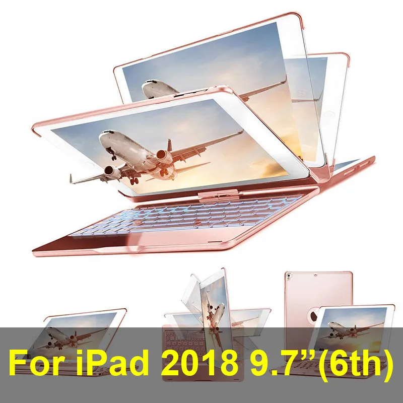 iPad 2018 6th Rose Чехол с клавиатурой для iPad 7 поколения(iPad 10,2 дюймов)/iPad Air 10,5 /iPad Pro 10,5, 7 цветов с подсветкой 360 - Цвет: iPad 2018 6th Rose