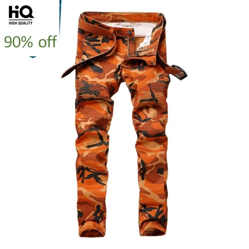

Spring New 3D Printing Denim Pants Men Vintage Camouflage Zipper Jeans Fashion Street Style Straight Leg Biker Trousers Male
