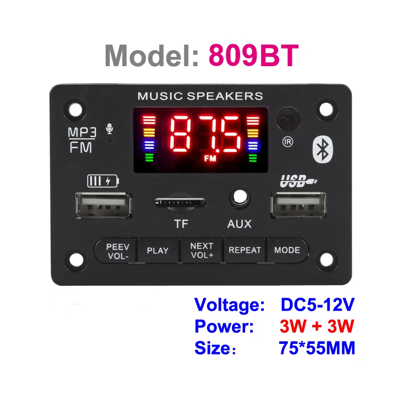 2*25W Bluetoot-Compaticle Class D Stereo Audio Digital Power Amplifier Decoder Board USB AUX Record FM Radio MP3 Player Module 