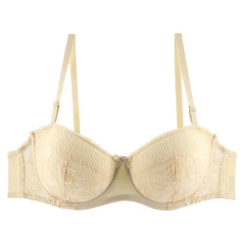 Бежевый Розовый бюстгальтер 80 85 90 C чашка для женщин Bralette 1/2 чашка Пуш-Ап женское нижнее белье - Цвет: Бежевый