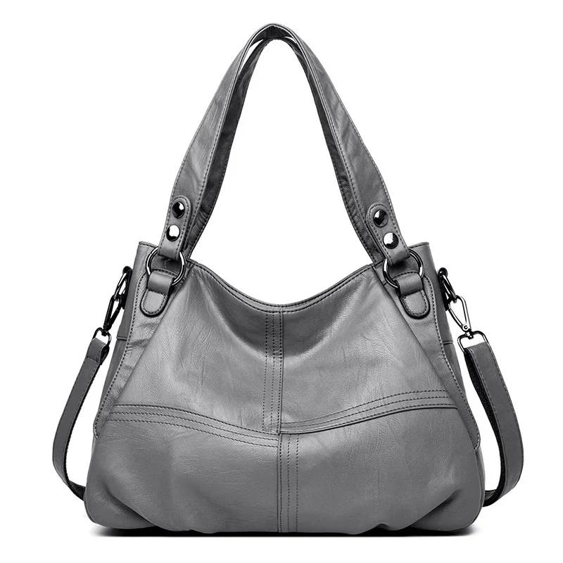 Роскошная брендовая сумка на плечо для женщин Модные Винтажные женские сумки из натуральной кожи большие сумки-шопперы для женщин Дамские ручные сумки - Цвет: Серый