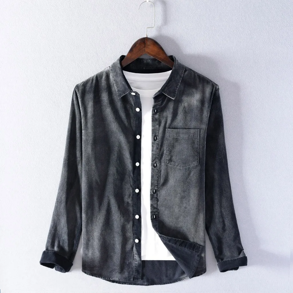 Мужская рубашка, модная, брендовая, повседневная, длинный рукав, отложной воротник, хлопок, одноцветная, свободная, camisa masculina camisa chemise homme
