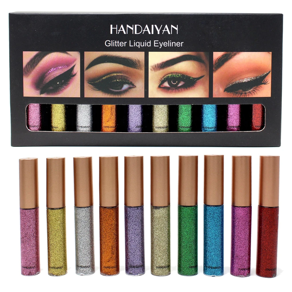 10pcs/set Glitter Shimmer Liquid Eyeliner Long Lasting Waterproof Sweat-proof Eye Liner Makeup Cosmetics