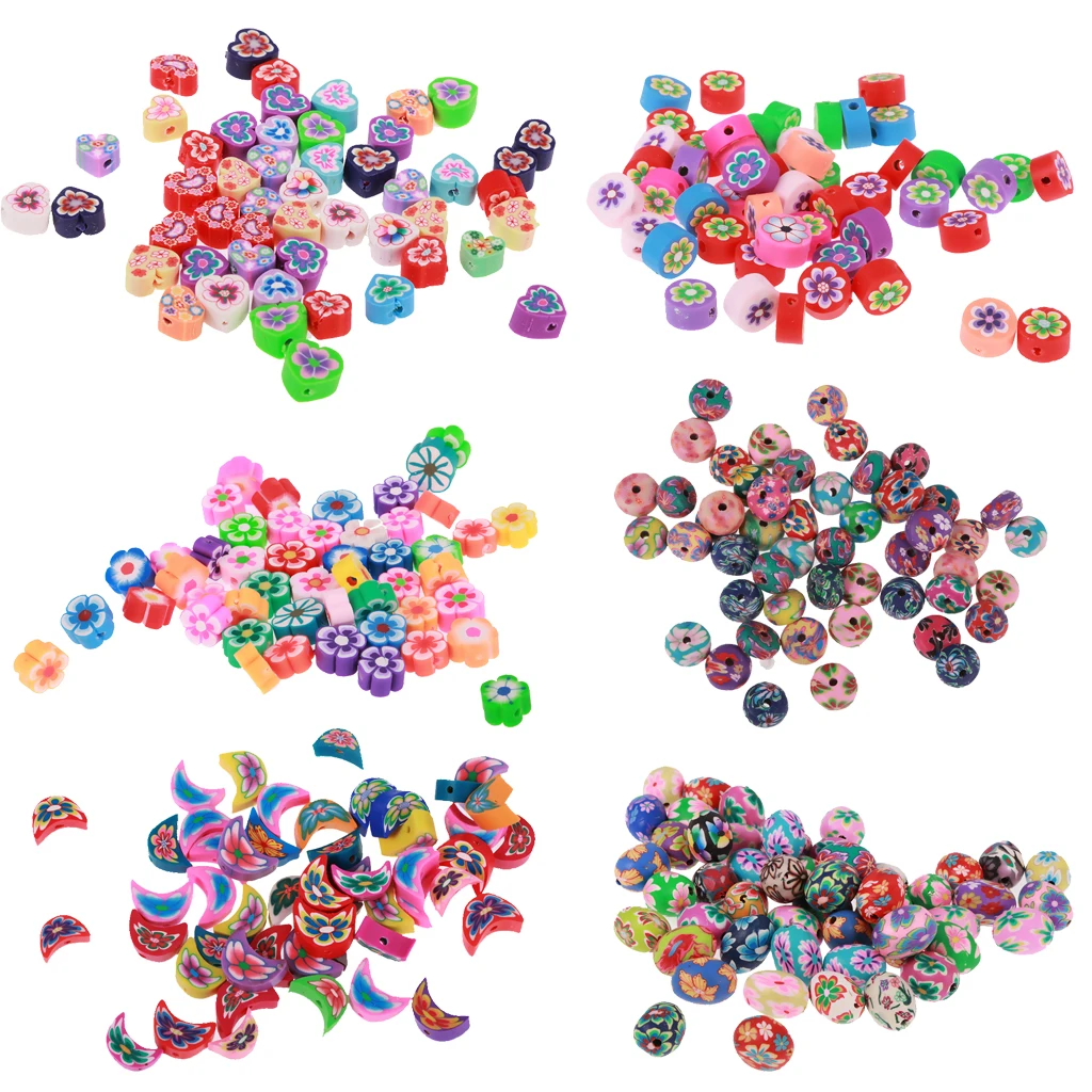 50Pairs Polymer Clay Spacer Beads Painted Round Jewellery Makings DIY Crafts