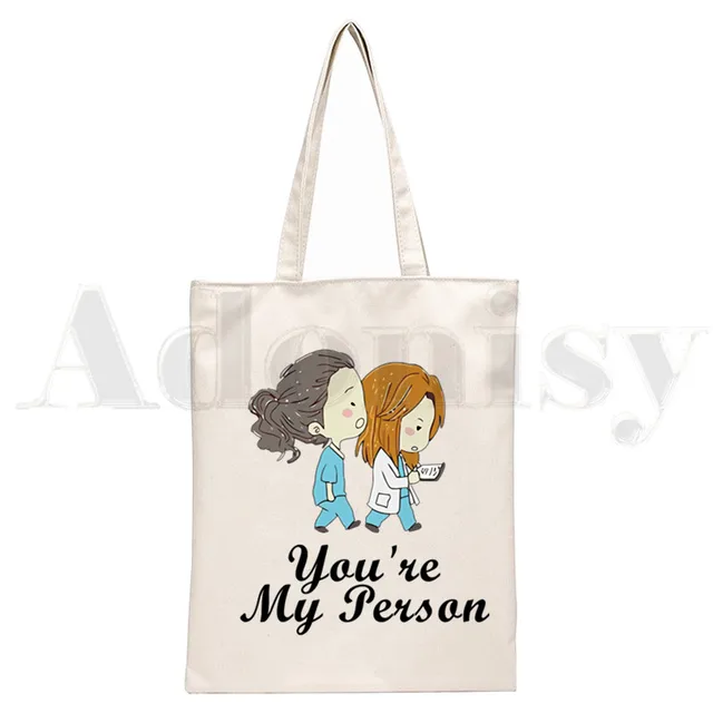 Greys Anatomy You're My Person Ullzang Hip Hop Hipster Cartoon Print Shopping Bags Girls Fashion Casual Pacakge Hand Bag N1512F