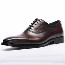 Fashion Italian Designer Black Brown Derby Shoes Genuine Leather Lace Up Men Formal Oxfords Party Cap Toe Dress Shoes