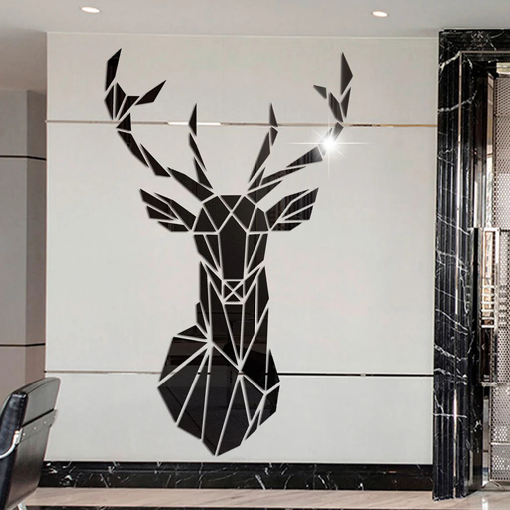 Mirror Deer Head 3D Crystal Acrylic DIY Wall Stickers& Murals For Entranceway, Living Bedroom Dining Room Home Décor Mirror Deer Head 3D Crystal Acrylic DIY Wall Stickers& Murals For Entranceway, Living Bedroom Dining Room Home Décor