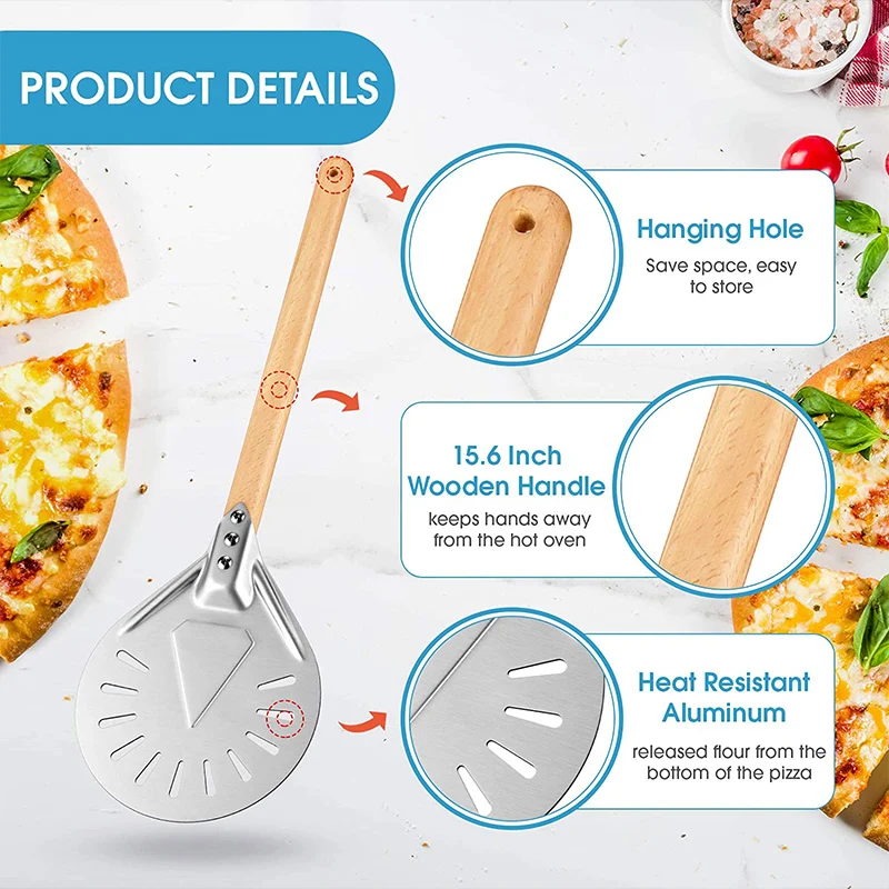Premium Aluminum Pizza Shovel Peel Lifter Tools Non Slip Wooden Handle Cake Bread Paddle Cheese Cutter Baking Turner Accessorie_voghion.com