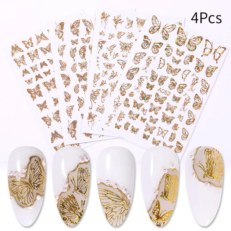 

Holographics 3D Butterfly Nail Art Stickers With Colorful Gold Luminous Effect Nail Decals Nail Transfer Decals Foils Wraps