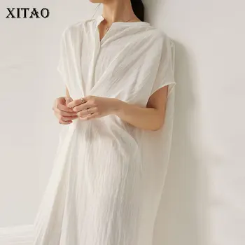 

XITAO Pleated Pullover Dress Fashion Loose Plus Size 2020 Spring Summer Small Fresh Casual Style Loose Black White Dress DMY4305