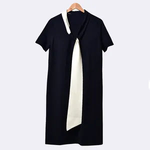 Women's Short Sleeve Lace-up Knit Dress Bow 2020 Spring And Summer New Elegant Style Knee-Length Dress