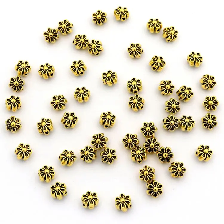 50 Stück tibetische Silber-Samen-Abstandshalter-Blumen-Metallperlen für die Schmuckherstellung, handgefertigte DIY-Armband- und Halsketten-Accessoires, Großhandel – Detail 2