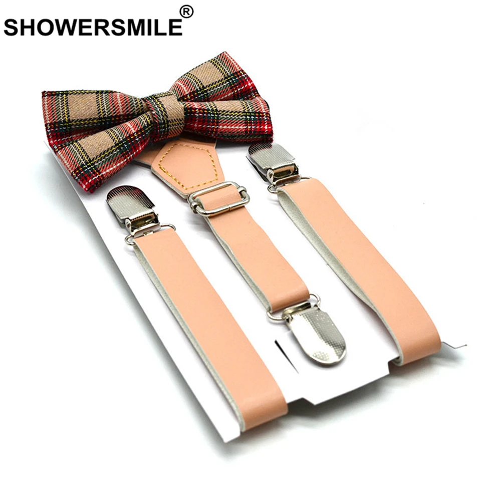 SHOWERSMILE Детские подтяжки с галстуком бабочкой кожаные в британском стиле для