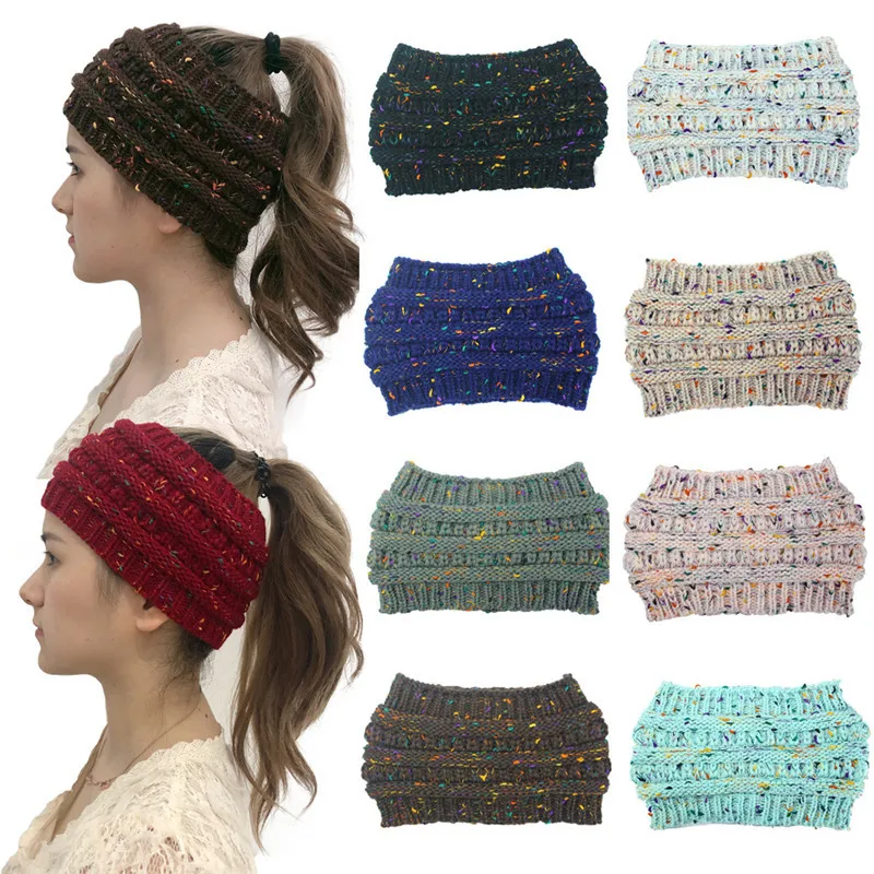 Новые модели вязаная пряжа цвета-точка Skullies Beanies шапка женская эластичная лента для волос Пустой Топ пряжа аксессуары для волос