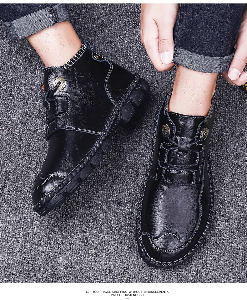 Зимняя обувь; мужские ботинки из натуральной кожи; chaussure homme; водонепроницаемые ботильоны; высокие мужские ботинки; повседневная обувь