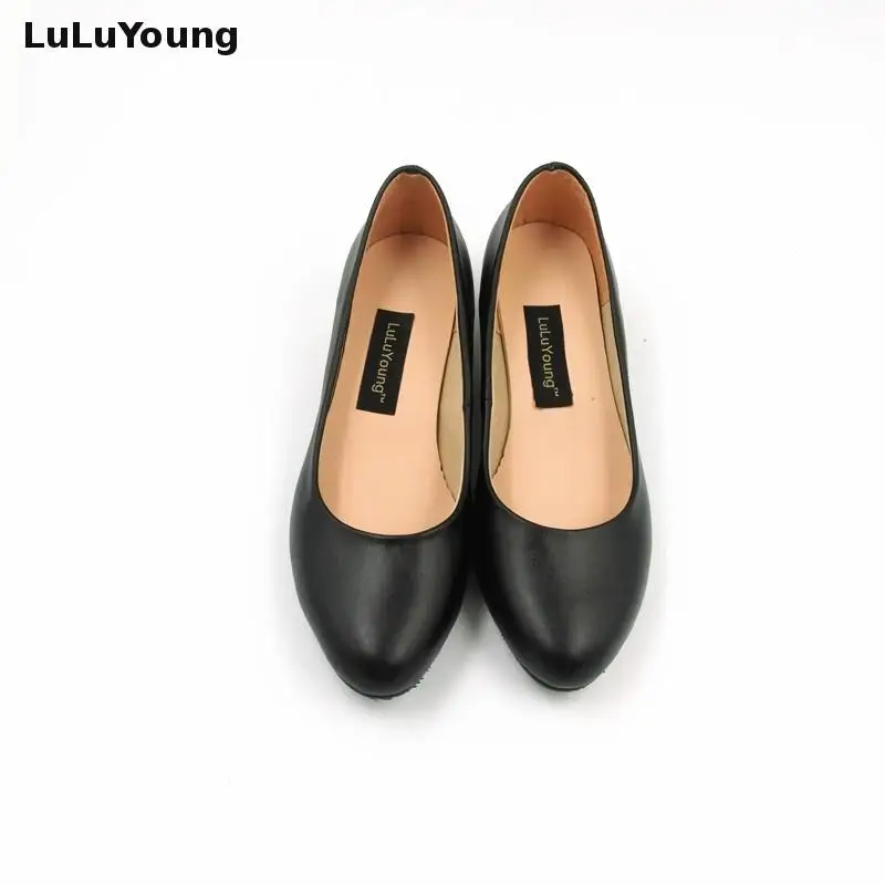33-41 Women's Shoes Low Heels Black Genuine Leather Work Shoes Shallow Mouth Comfortable