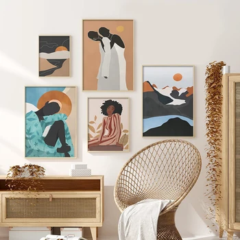 

Japanese Style Abstract Landscape Mountain Sunrise Canvas Painting Fashion Girl Posters Wall Art Print Wall Pictures Home Decor