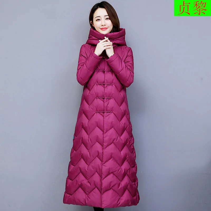 

Ethnic-Style Cotton-padded Jacket Women's 2018 Winter New Style Exta-long over-the-Knee down Jacket Cotton-padded Clothes Slim F