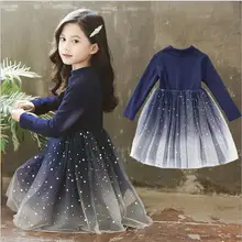 4-12y Thickened warm dresses girls winter kids Long sleeve dress fashion high-grade children dresses