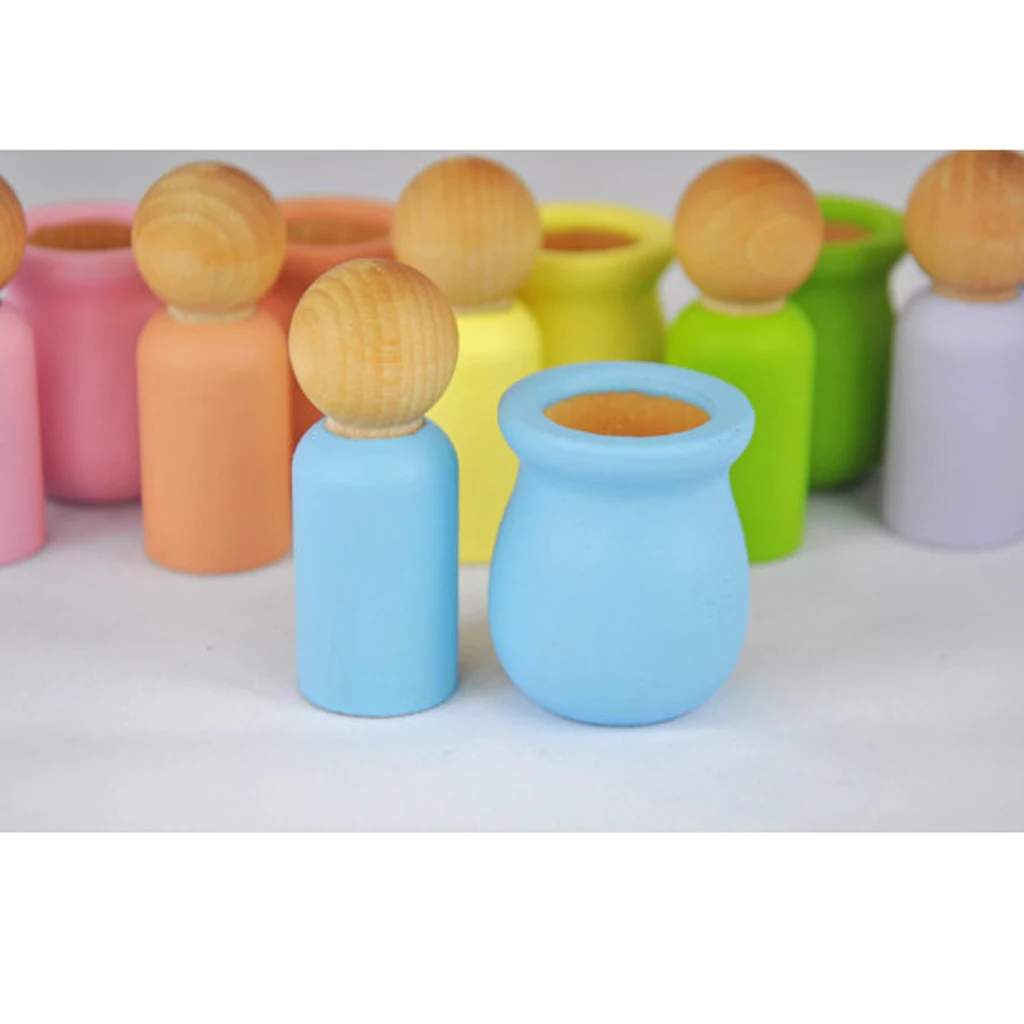 10pcs Wooden Peg People Nesting Set Peg Dolls Crafts Montessori Toy