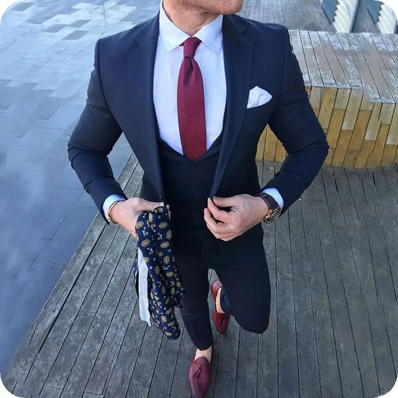 

2020 Navy Blue Men Suits For Wedding Suit Men Custom Made Tuxedos Smart Casual Slim Fit Groom Best Man Blazer Masculino Costume