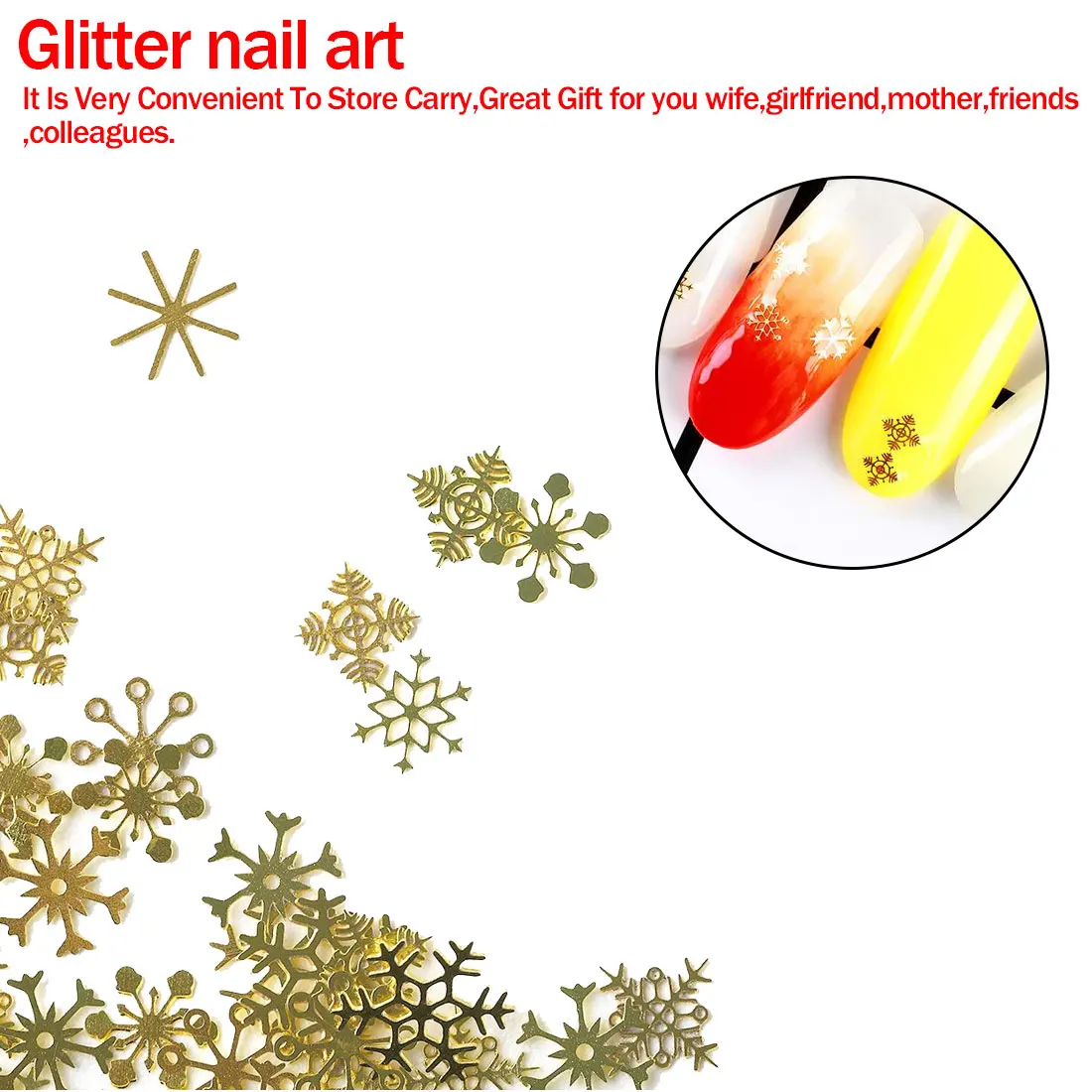 

Gold Snowflakes Nail Art Sequins Nail Glitter Christmas Powder Flakes 3D Charm Decoration UV Gel Polish Tips