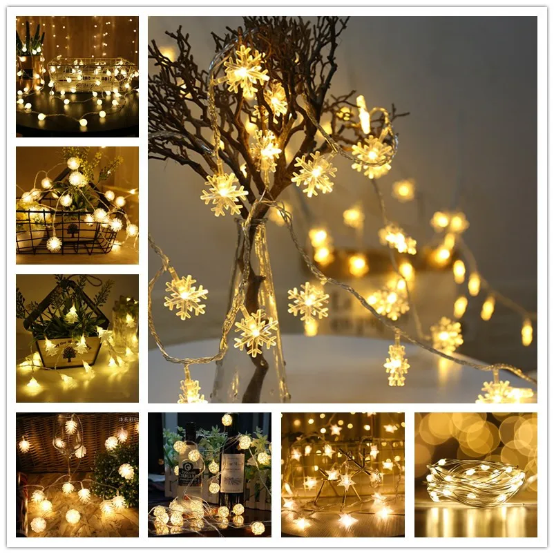 New Year Snowflakes String Light LED Christmas Decor for Home Hanging Garland Tree Ornament Navidad Xmas Gift. | Дом и сад