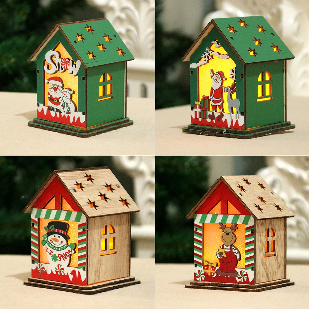 Gift Handcraft With Candle Light Deer Christmas Tree Wooden House Portable Durable Kids Hanging Led DIY Decoration