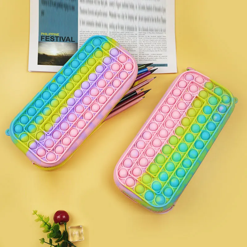 Creative Bubble Stationery Bag Silicone Pencil Bag Decompression Puzzle Fun Learning Supplies Children's Toy Stationery Box