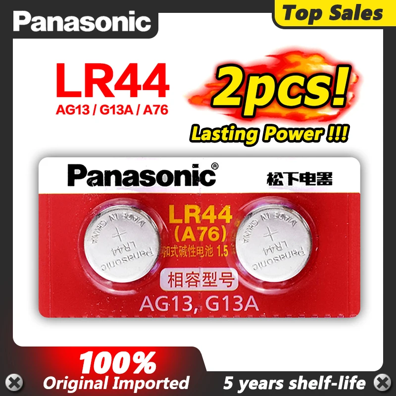 Panasonic 2pc 1 5 V кнопочный элемент Батарея A76 AG13 G13A LR44 LR1154 357A SR44 100% оригинальный lr44