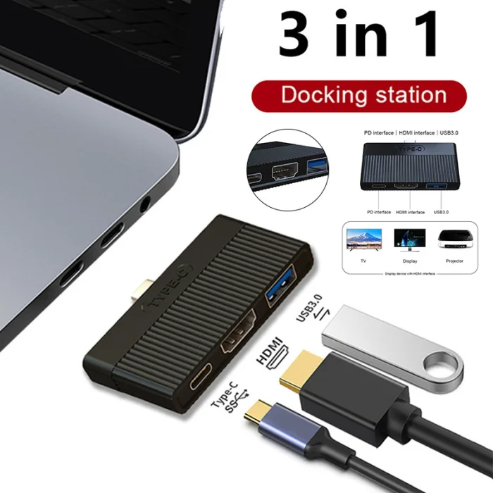 Type-C к HDMI USB3.0 PD адаптер 3 в 1 4K для экрана дисплея проектора ноутбука мобильного телефона DQ-Drop