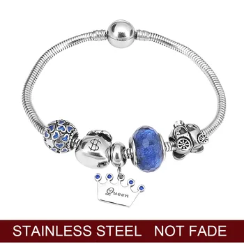 

European Style Unique Pumpkin cart Crown Charm Bracelets DIY Crystal Beads Brand Bracelets & Bangles For Women Jewelry Gift