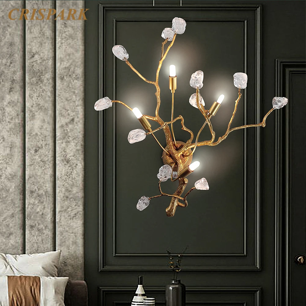 

Contemporary Clear Glass Wall Mounted Light LED G9 Modern Luxury Copper Branch Sconce Lamp Art Deco Living Room Corridor Bedroom