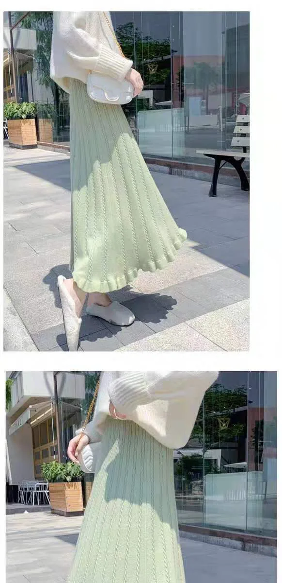 Новая Корейская версия длинной юбки вязаная юбка осенняя и зимняя длинная юбка с маленькими деревянными ушками