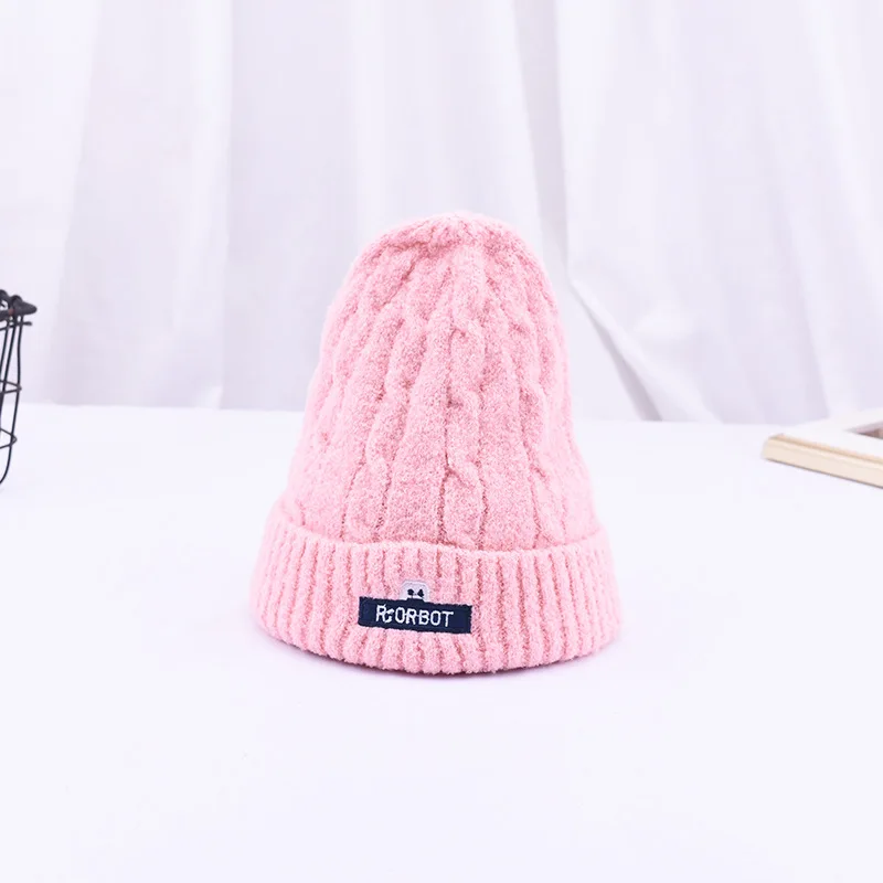 Pink Детская вязаная модная шапка, шапка для маленьких мальчиков и девочек, детские осенне-зимние теплые шапки для девочек и мальчиков, шапка, детская зимняя шапка - Цвет: Pink