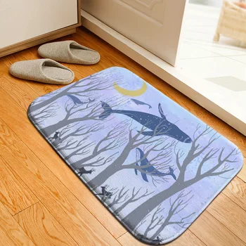 

Modern Decor Bathroom Mat Bedside Rug Super Soft Crystal Fleece Anti Slip Absorbent Kitchen Balcony Carpet Whale Pattern Doormat