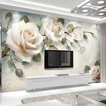 

Custom Modern Hand Painted Oil Painting Floral European Style 3D Stereoscopic Embossed Rose TV Background Decor Wallpaper Flower