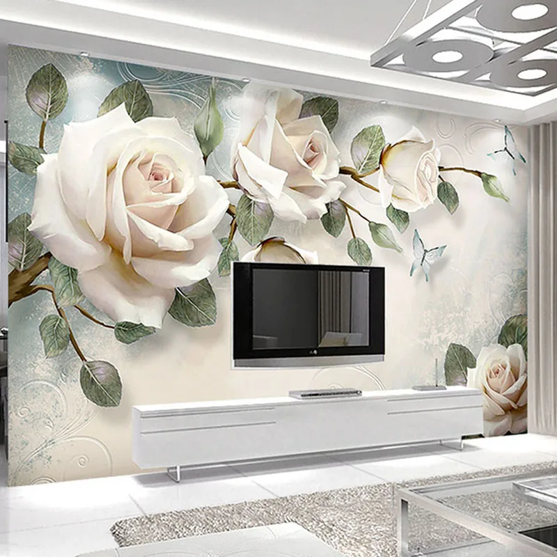 Papel de Parede Floral Pintado à Mão Pintura Personalizada em Óleo Estilo Europeu 3d Estereoscópico em Relevo Rosa Plano Fundo tv Decoração Papel de Parede Flor