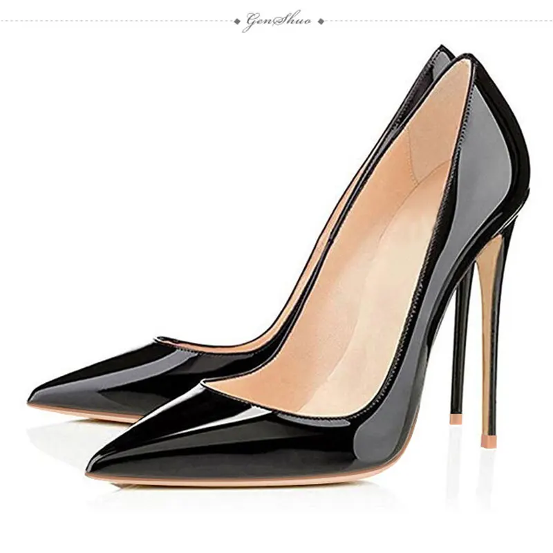 Black Heels Дизайнерская обувь; женские черные свадебные туфли на высоком каблуке 12 см; цвет белый, красный; женские открытые туфли-лодочки на каблуке; женская обувь; chaussures femme; размеры 5-12 - Цвет: Black Heels
