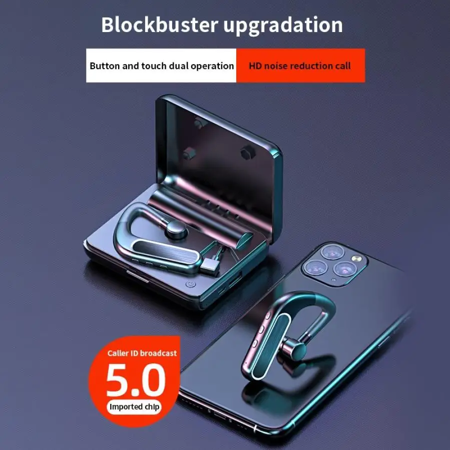 Handsfree Wireless Bluetooth Earphones CVC Noise Canceling Business Wireless Headset with Mic for Driver Sport iPhone Smartphone