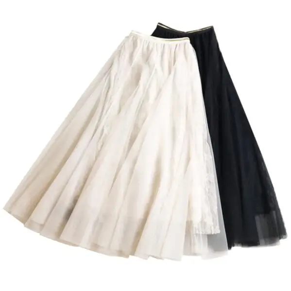 Летние тюлевые юбки с цветочной вышивкой Mori, длинная юбка с высокой талией, плиссированная юбка с высокой талией, женские юбки-пачки DV564