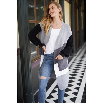 

Knitted Women Long Cardigan Striped Color Block Draped Loose Cardigan Long Sleeve Casual Knit Sweater Kimono Duster Coats