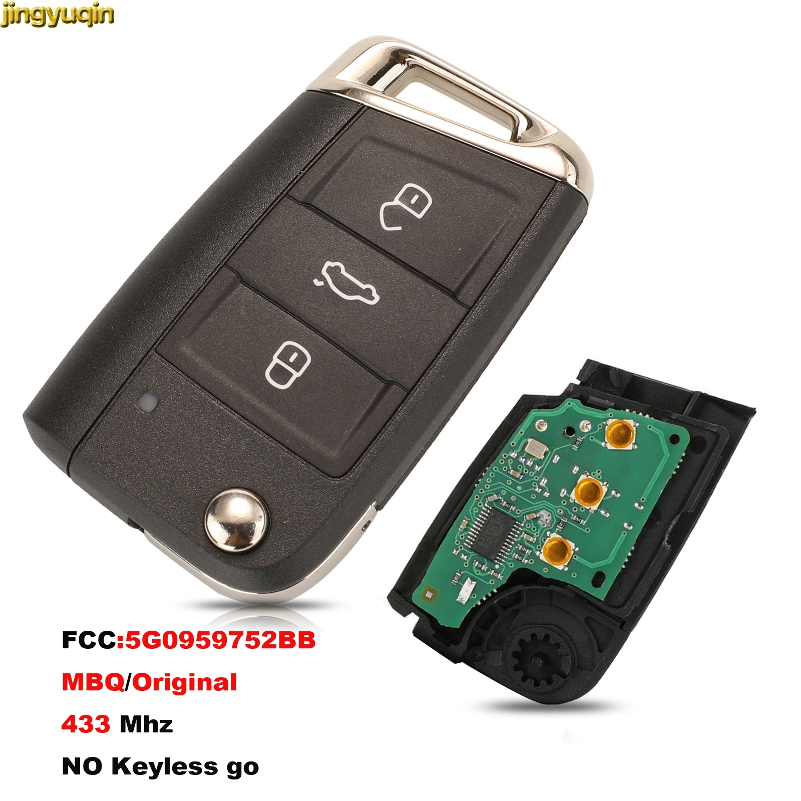 

Jingyuqin Remote Car Key Fob Shell 433Mhz For VW Golf 7 MK7 Skoda Octavia A7 Seat 5G0959752BB MBQ Original No Keyless Go 3B