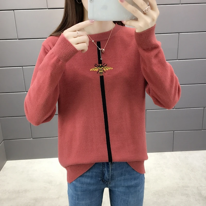 Brick red Кристальная шерстяная Вертикальная трикотажная sweater-0740ag-3675 - Цвет: Brick red